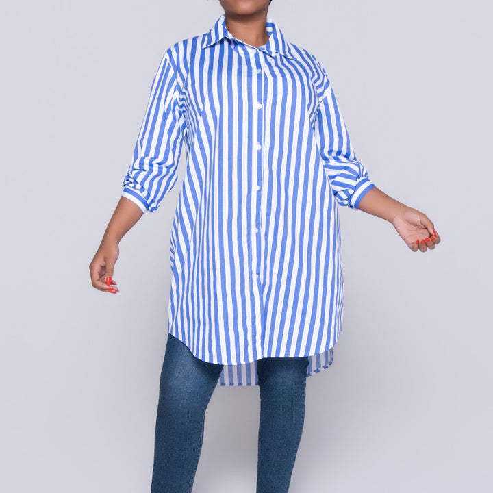 Long Sleeve Blue/White Striped Tunic