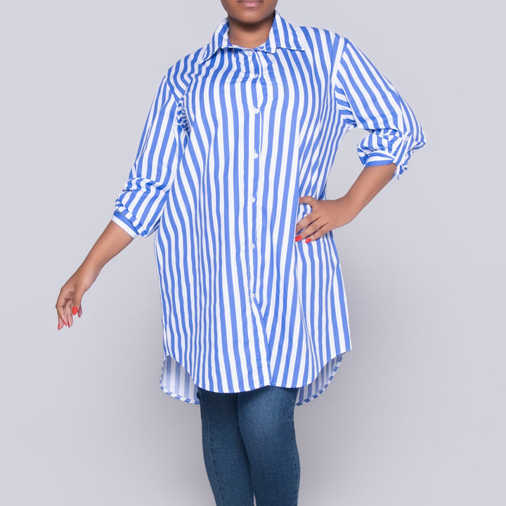 Long Sleeve Blue/White Striped Tunic