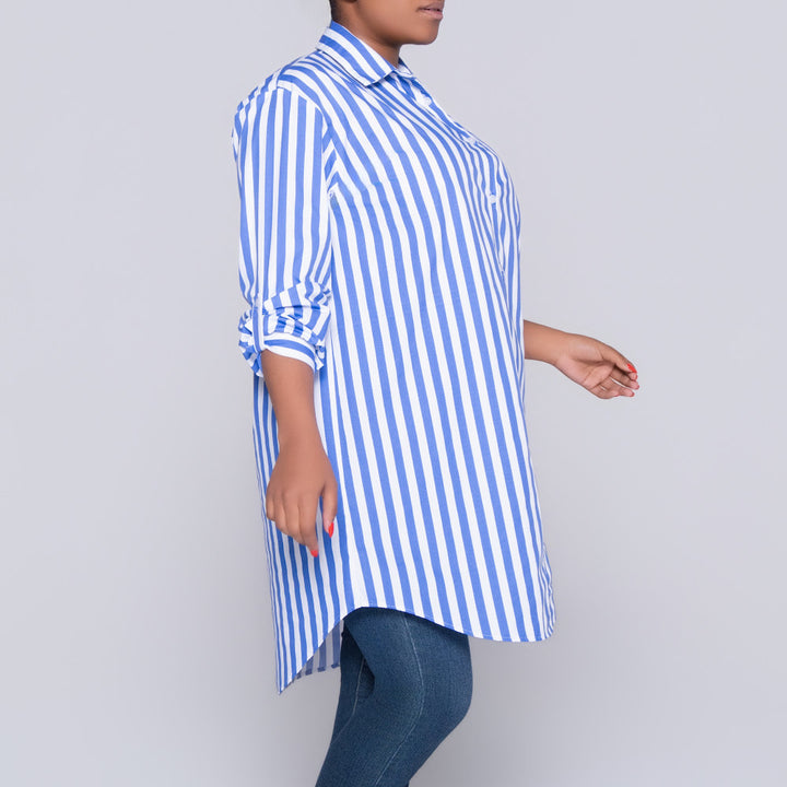 Long Sleeve Blue/White Striped Tunic