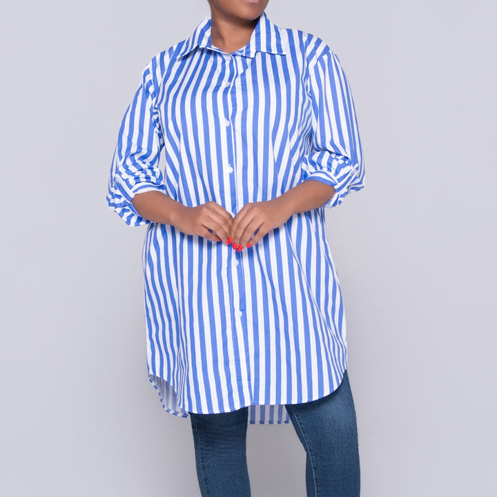 Long Sleeve Blue/White Striped Tunic