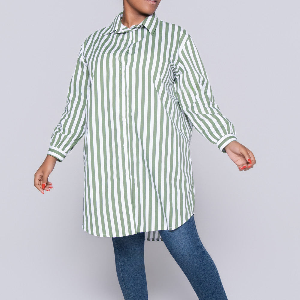 Long Sleeve Red/White Striped Tunic