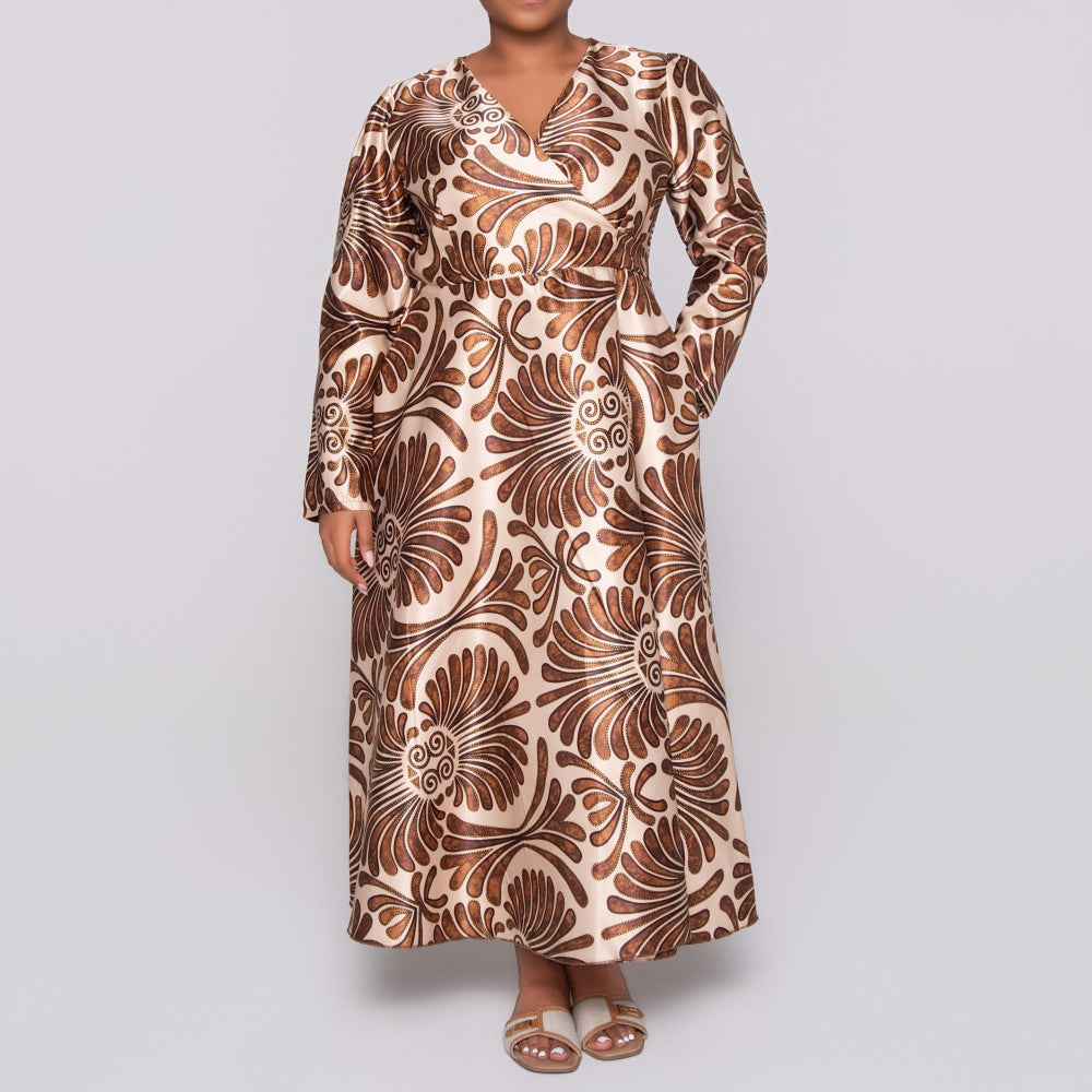 Printed Satin Wrap Dress