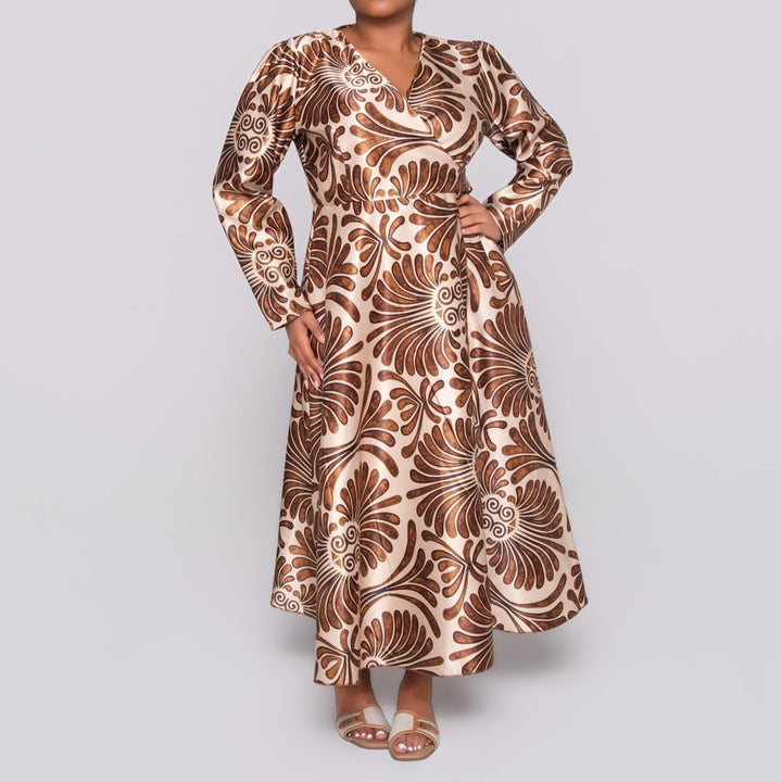 Printed Satin Wrap Dress