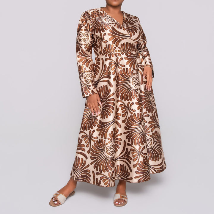 Printed Satin Wrap Dress