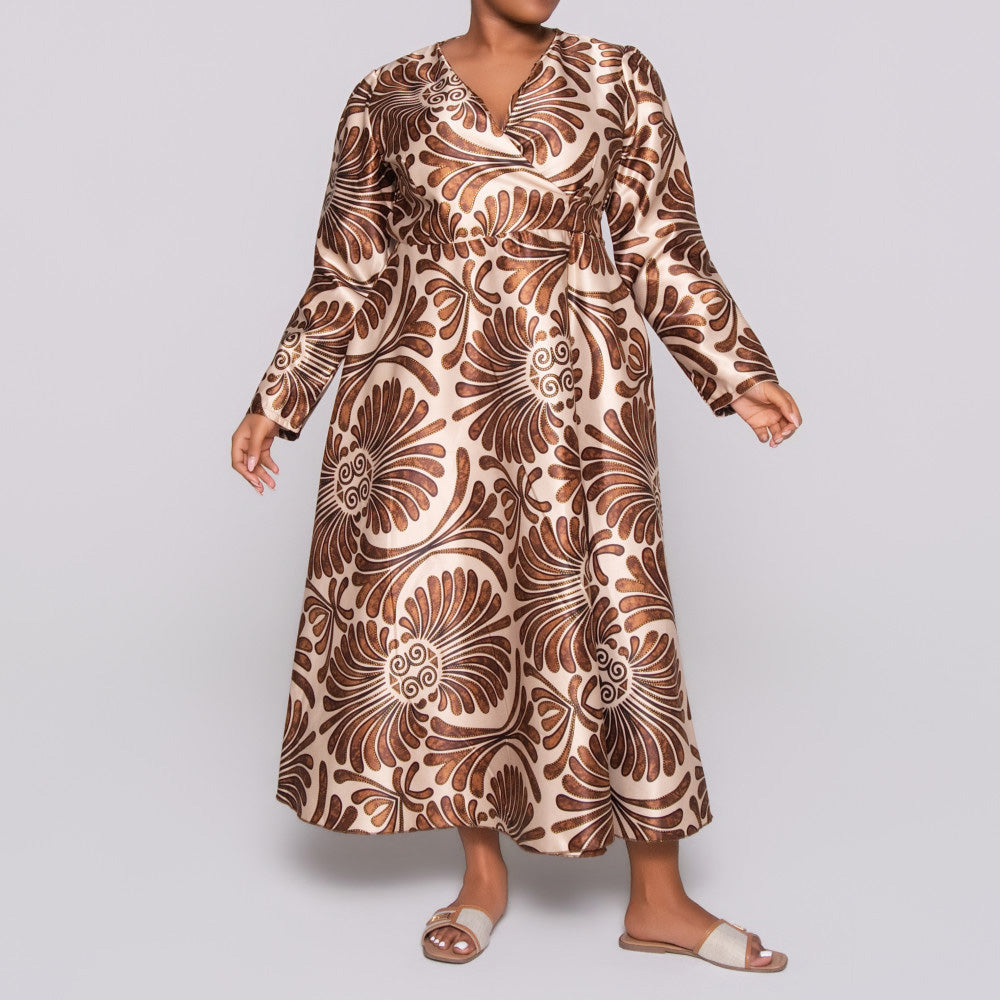 Printed Satin Wrap Dress