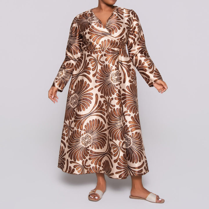 Printed Satin Wrap Dress