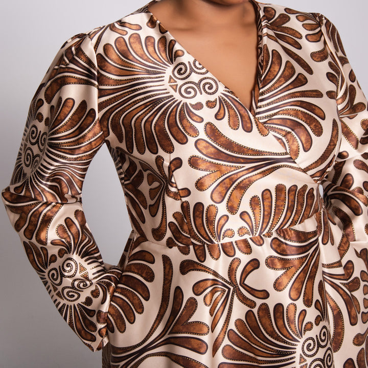 Printed Satin Wrap Dress