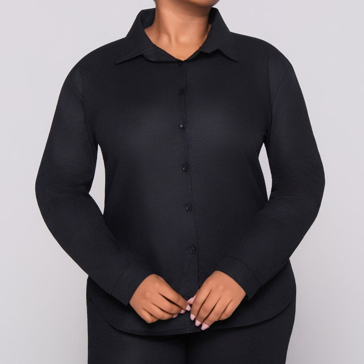 Long Sleeve Black Button Up Top