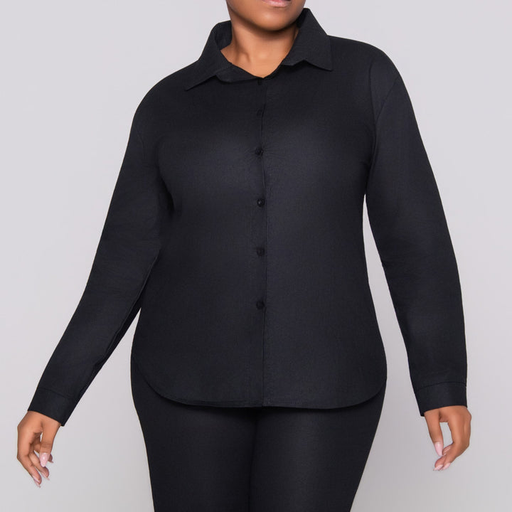 Long Sleeve Black Button Up Top