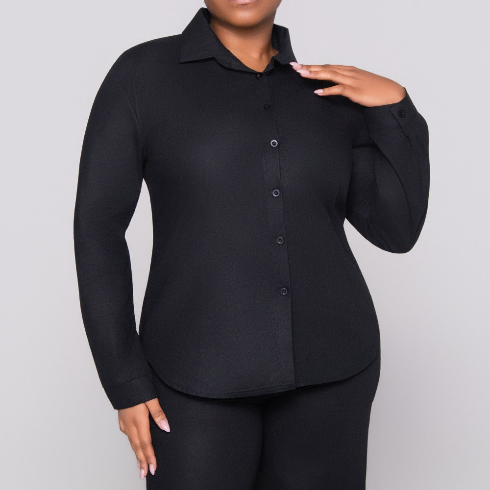 Long Sleeve Black Button Up Top