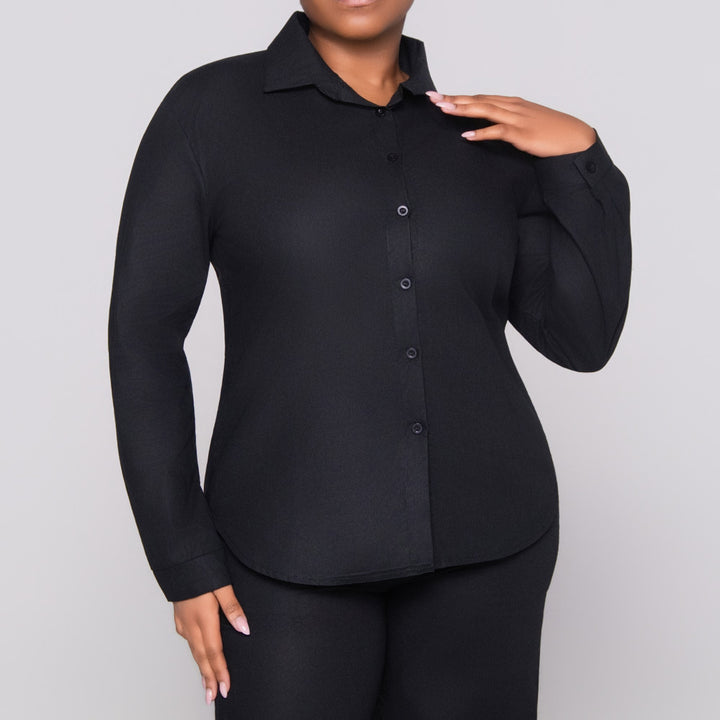 Long Sleeve Black Button Up Top