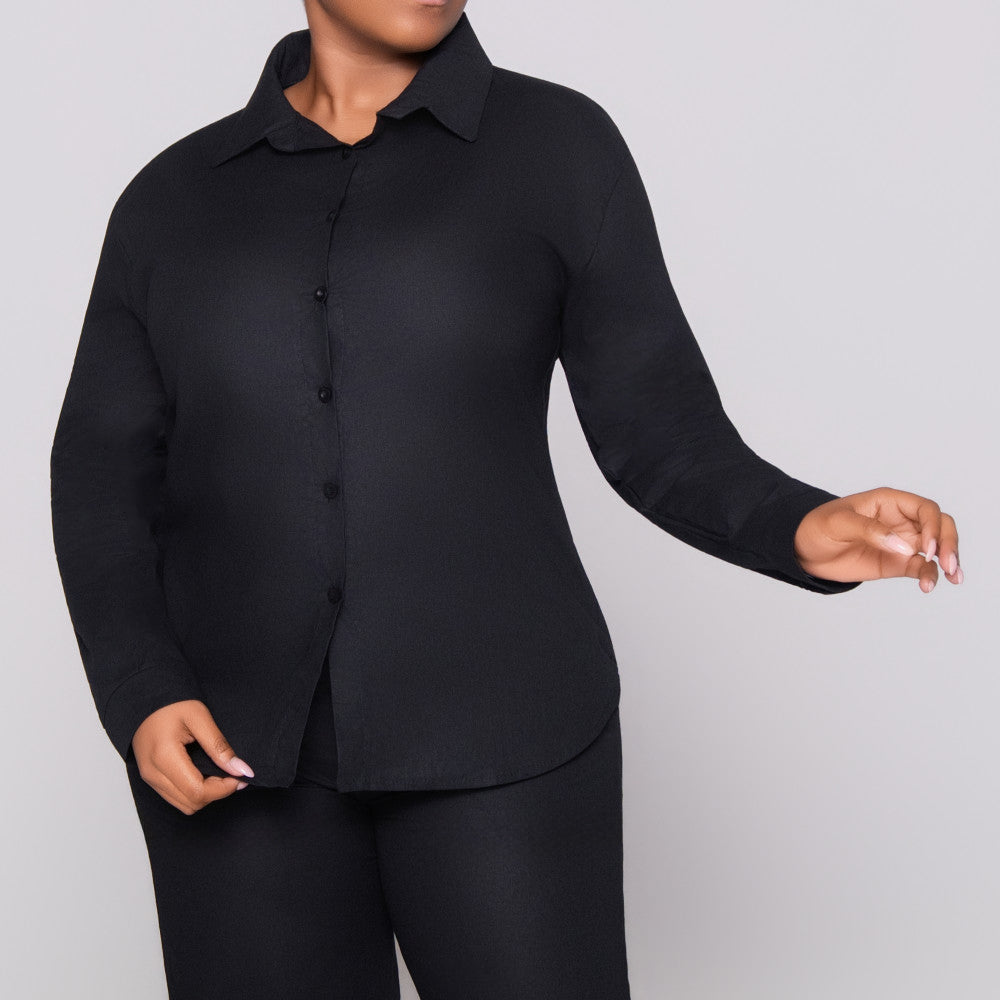 Long Sleeve Black Button Up Top