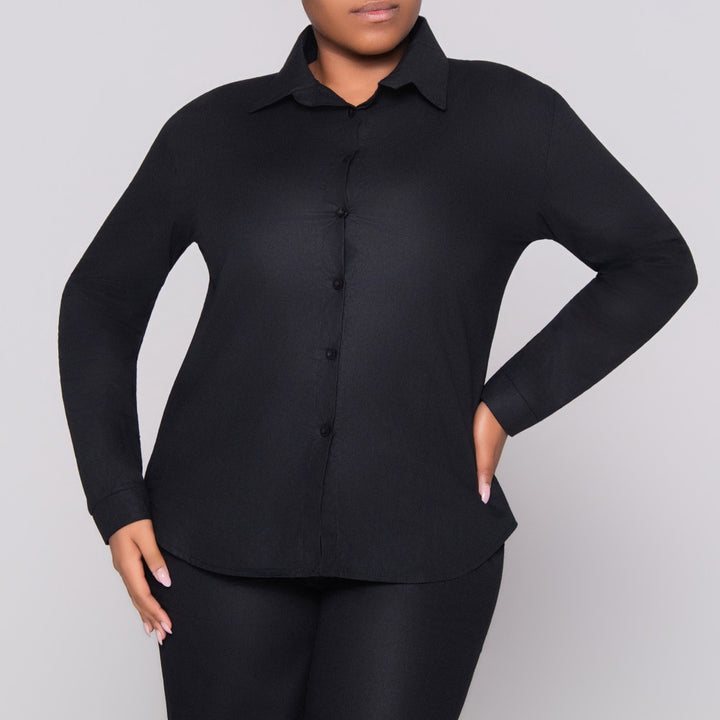 Long Sleeve Black Button Up Top