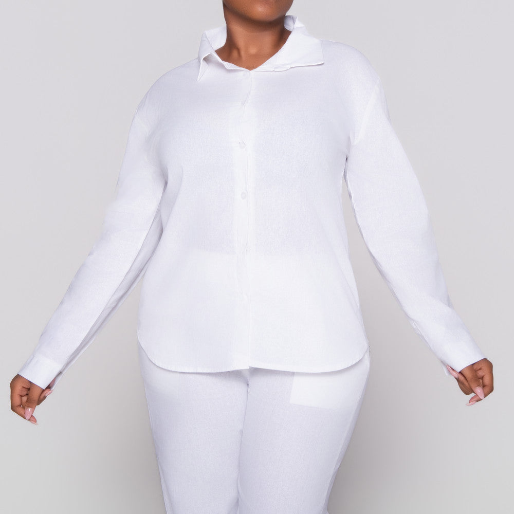 Long Sleeve White Button Up Top