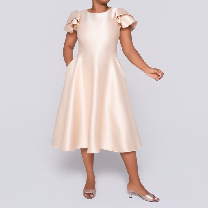 Ladies Plain Short Sleeves Nude Dress