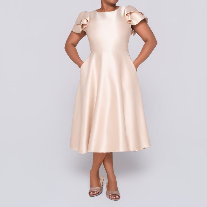Ladies Plain Short Sleeves Nude Dress
