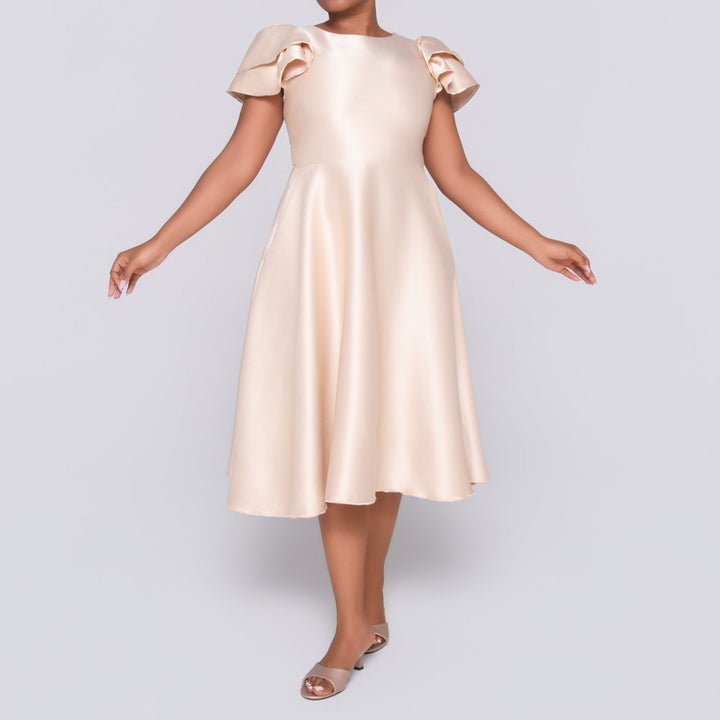 Ladies Plain Short Sleeves Nude Dress