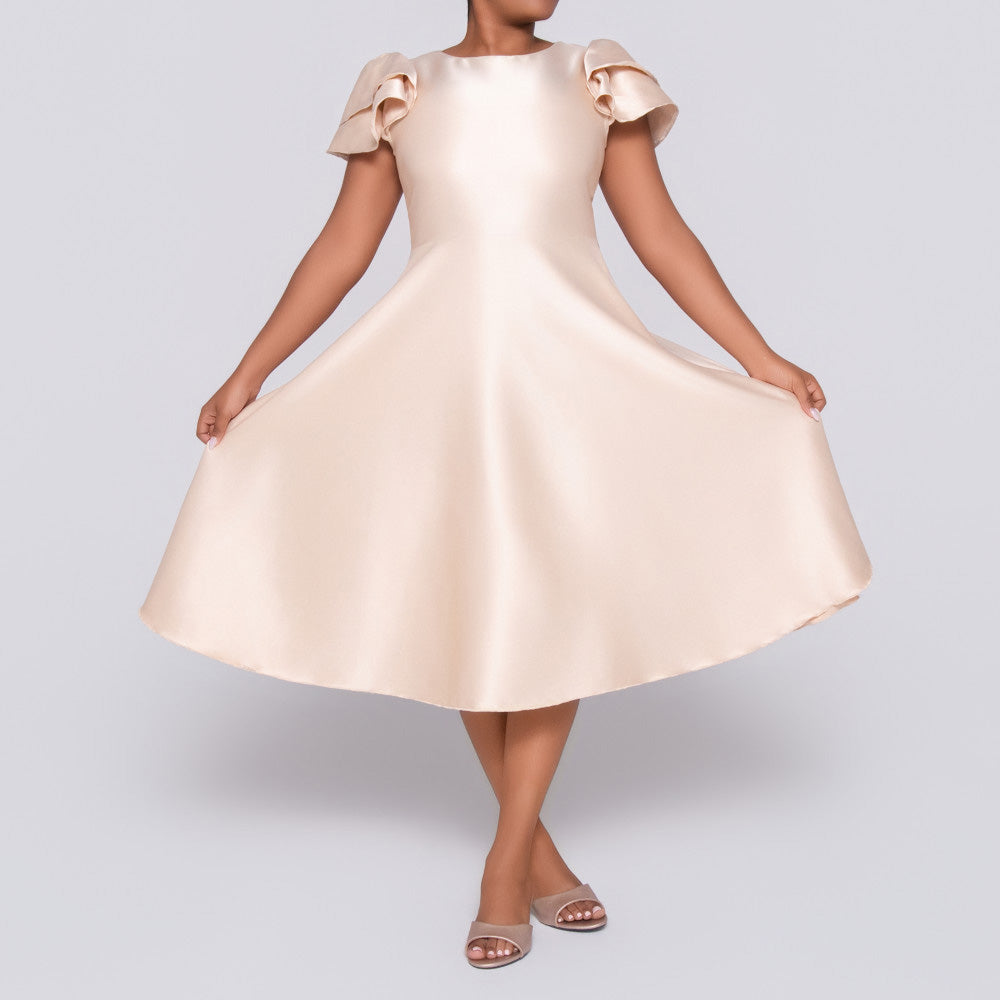 Ladies Plain Short Sleeves Nude Dress