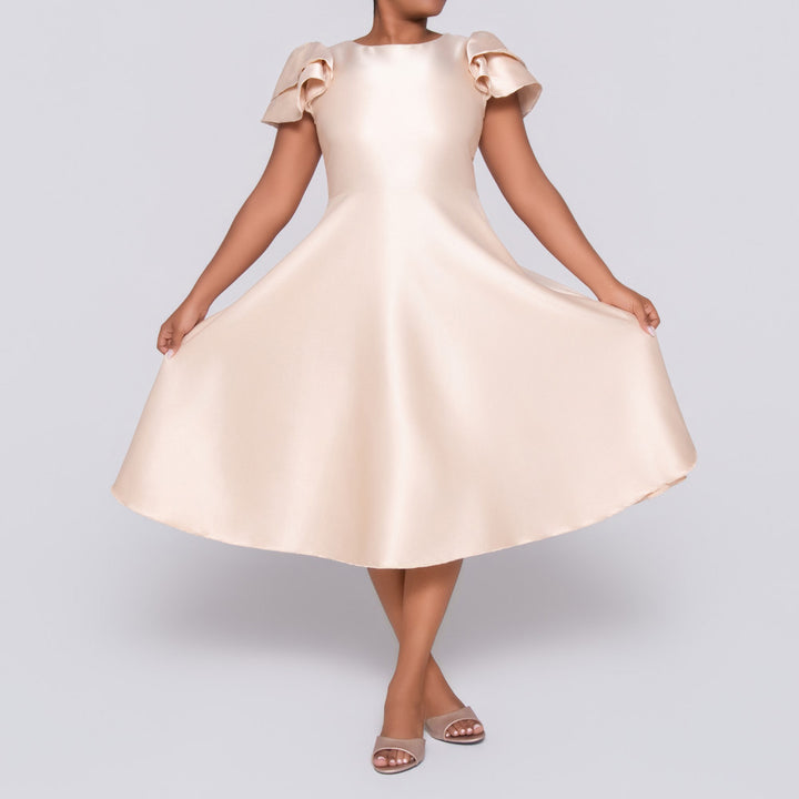 Ladies Plain Short Sleeves Nude Dress