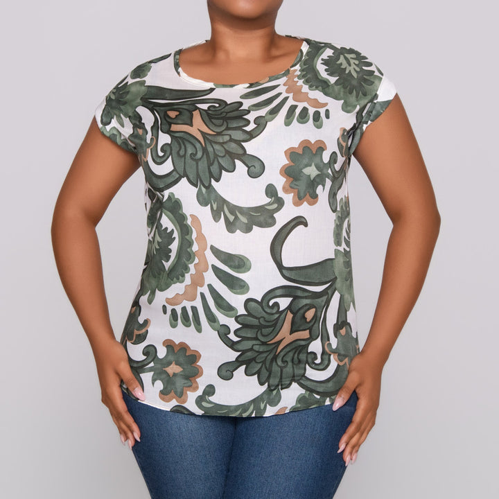 Green Printed Cap Sleeve Top
