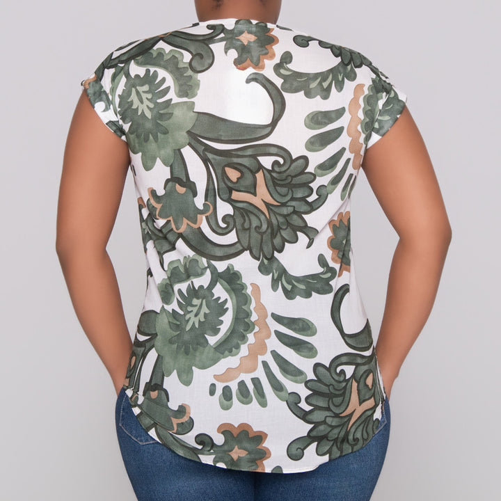 Green Printed Cap Sleeve Top