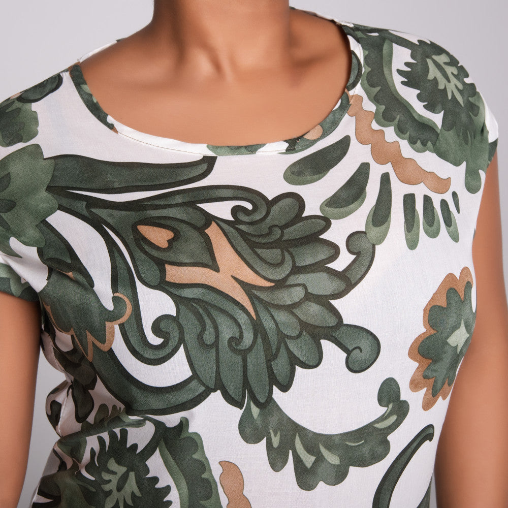 Green Printed Cap Sleeve Top