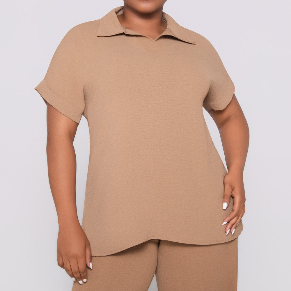 Camel Johnny Collar Top