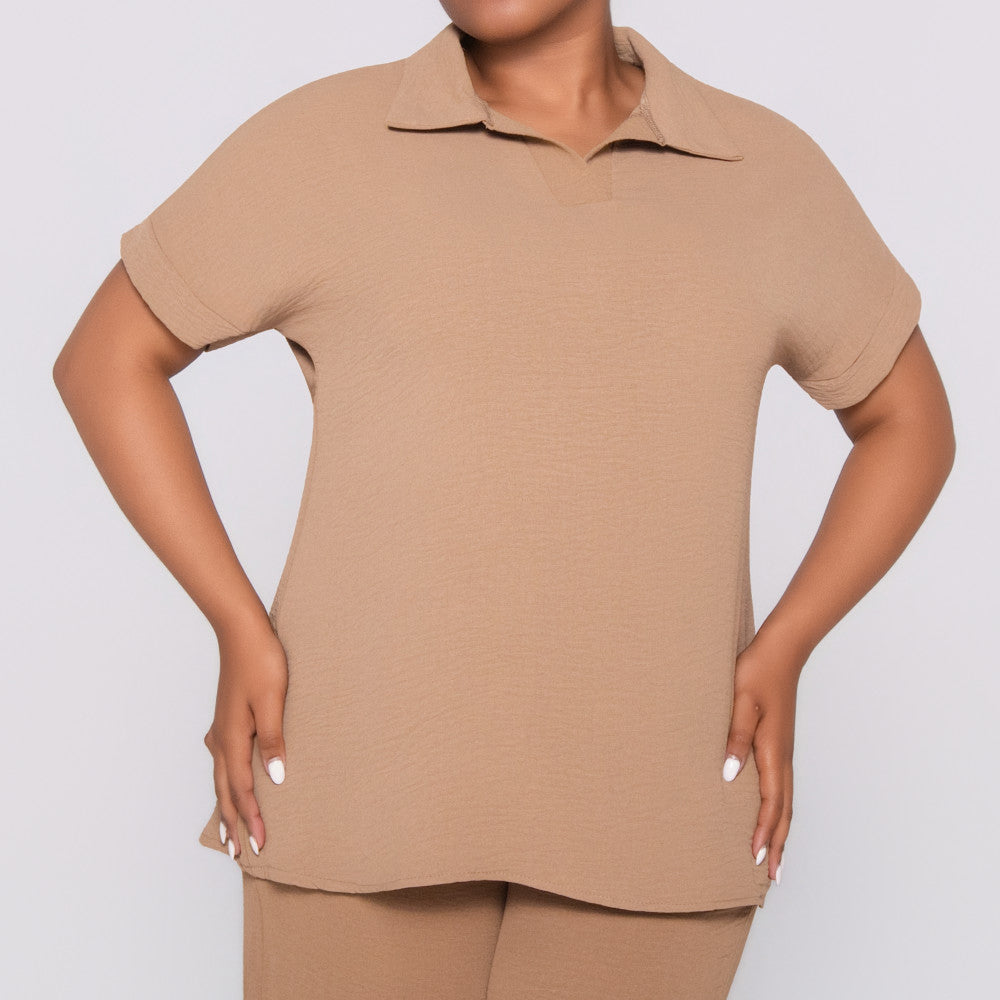 Camel Johnny Collar Top