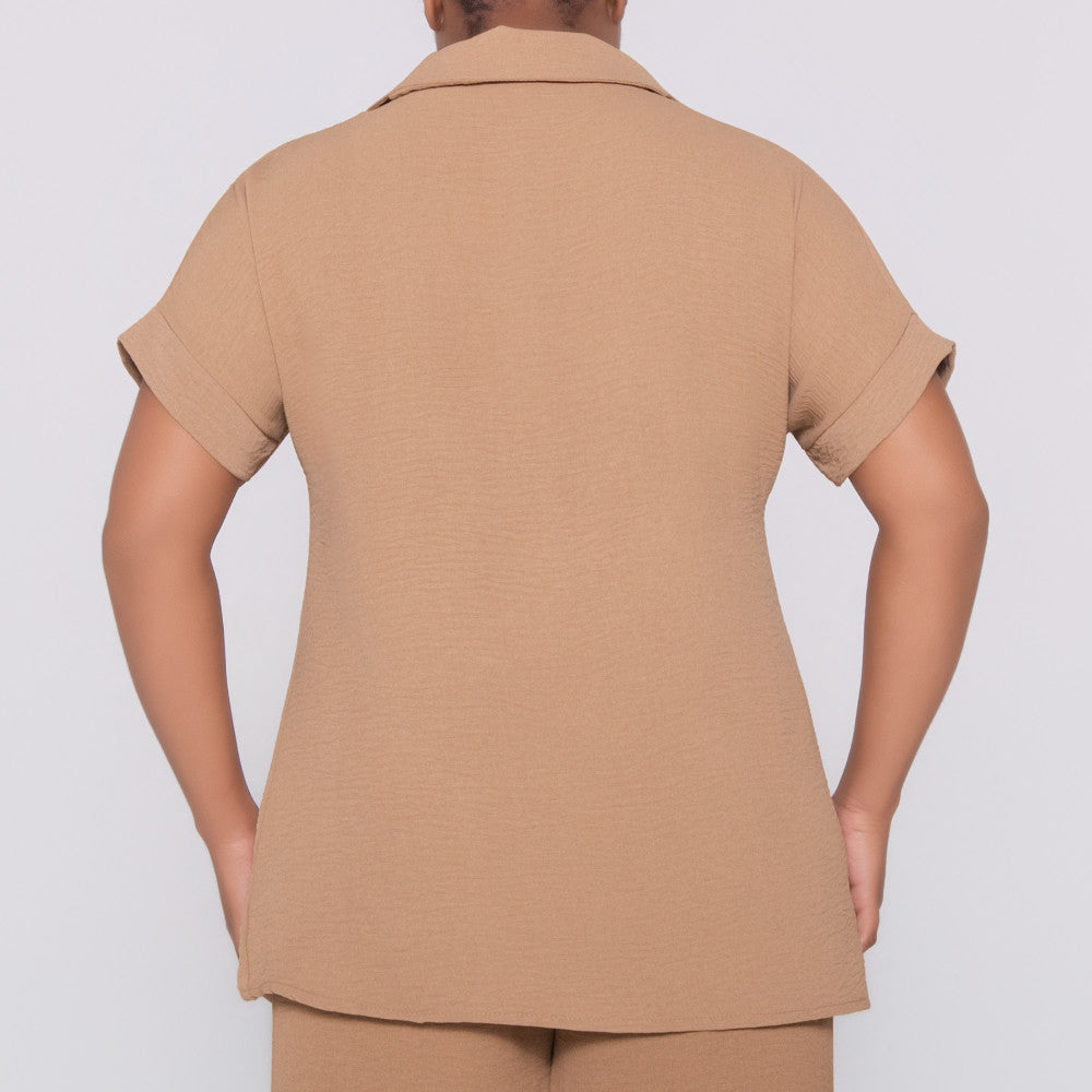 Camel Johnny Collar Top