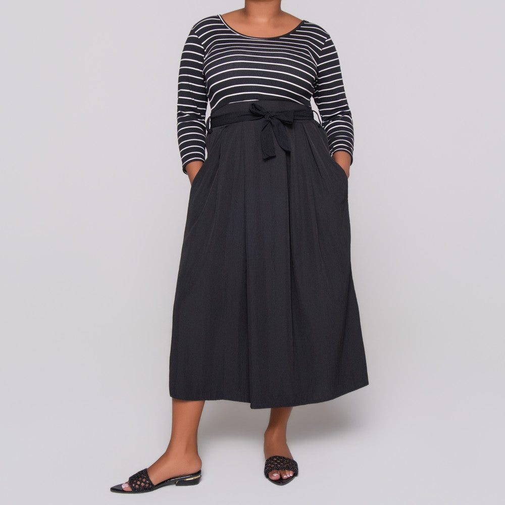 Striped And Rib Teslon Dress