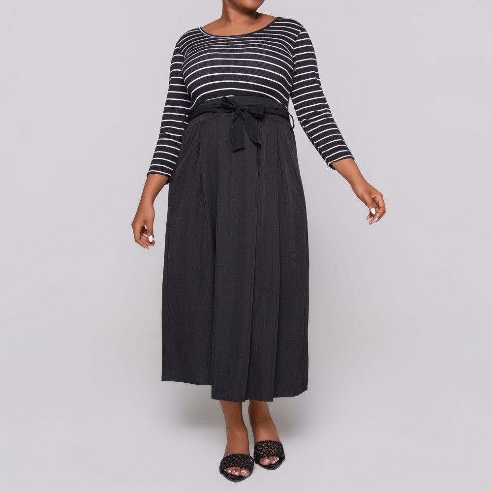Striped And Rib Teslon Dress