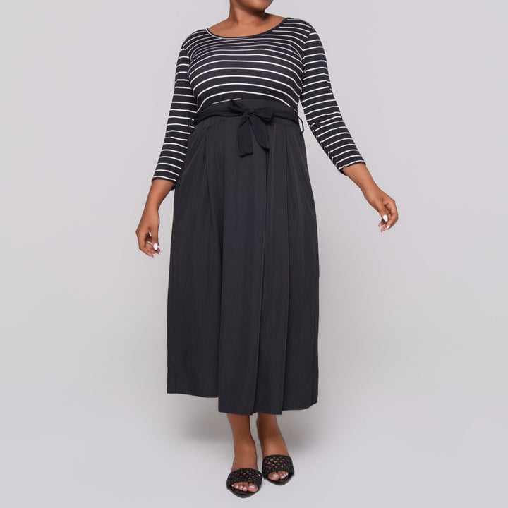 Striped And Rib Teslon Dress