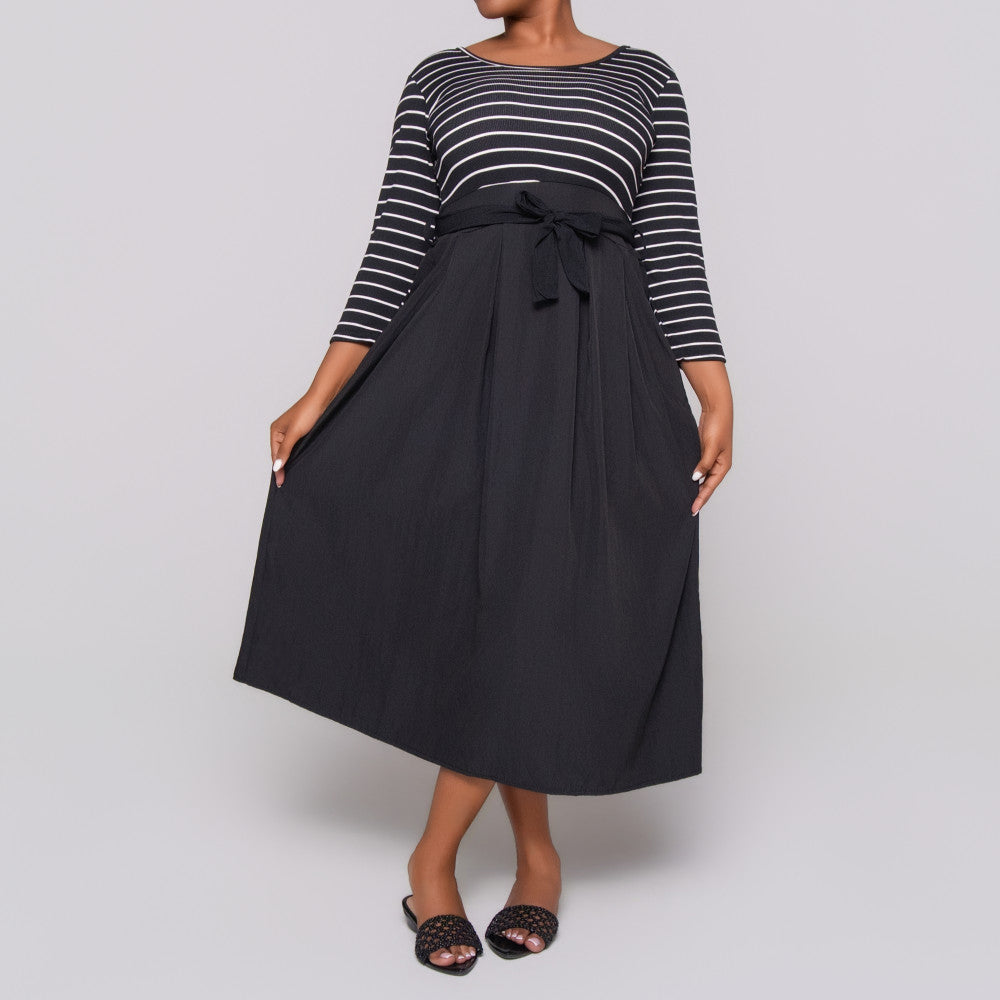 Striped And Rib Teslon Dress
