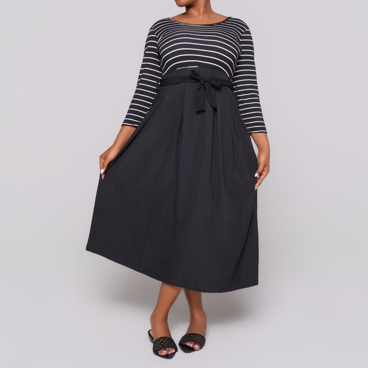 Striped And Rib Teslon Dress