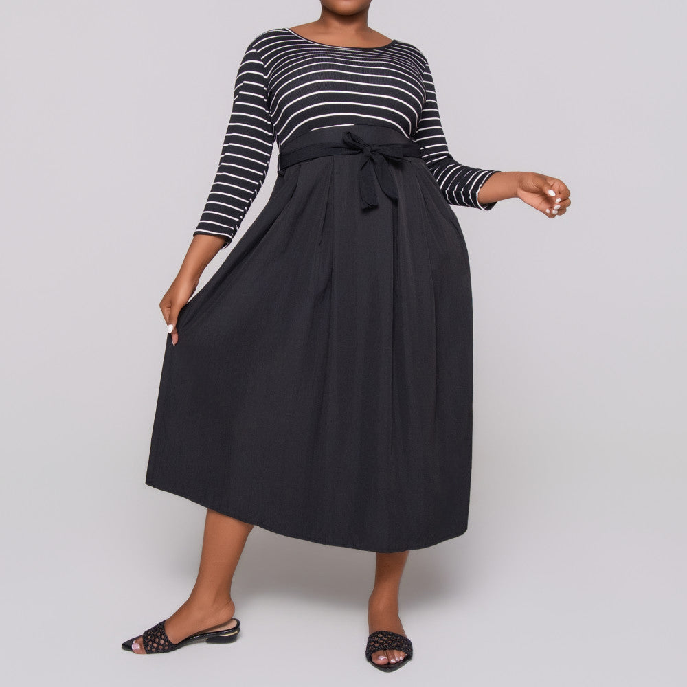 Striped And Rib Teslon Dress