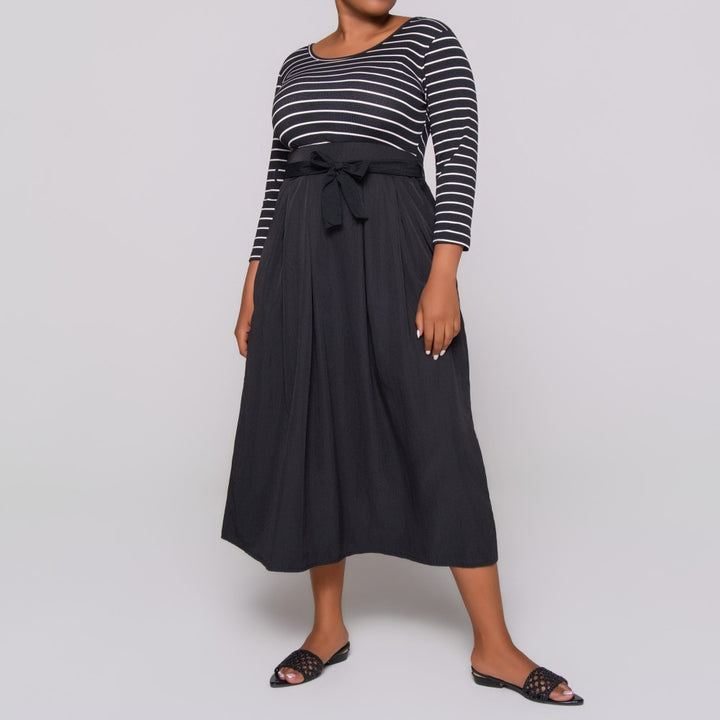 Striped And Rib Teslon Dress