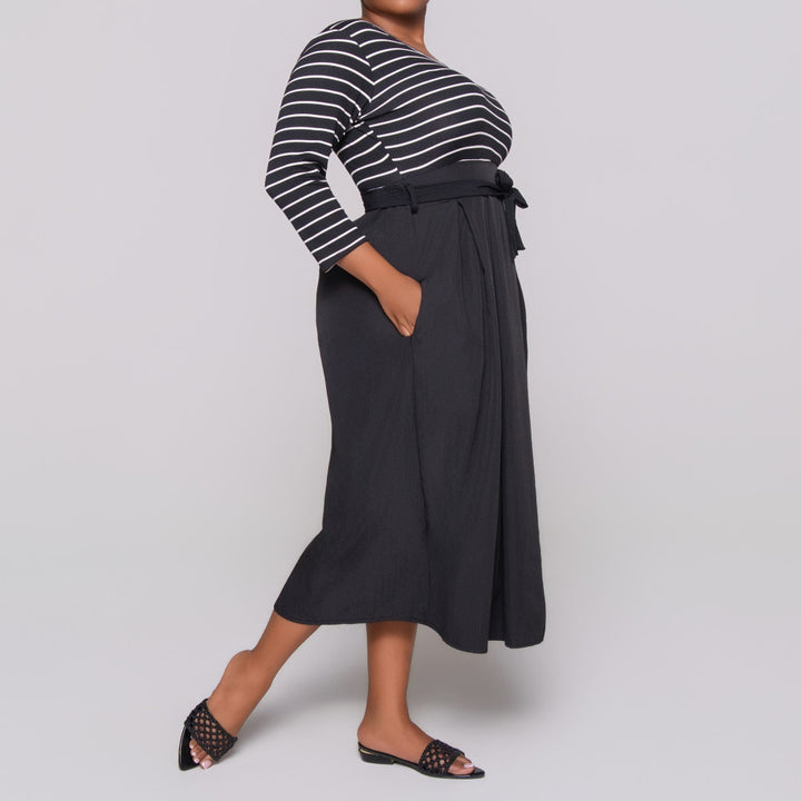 Striped And Rib Teslon Dress