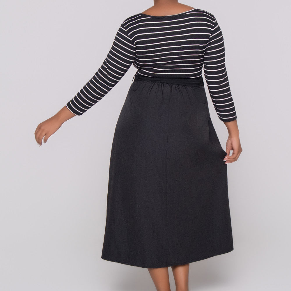 Striped And Rib Teslon Dress