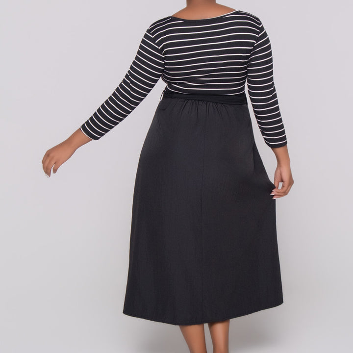Striped And Rib Teslon Dress