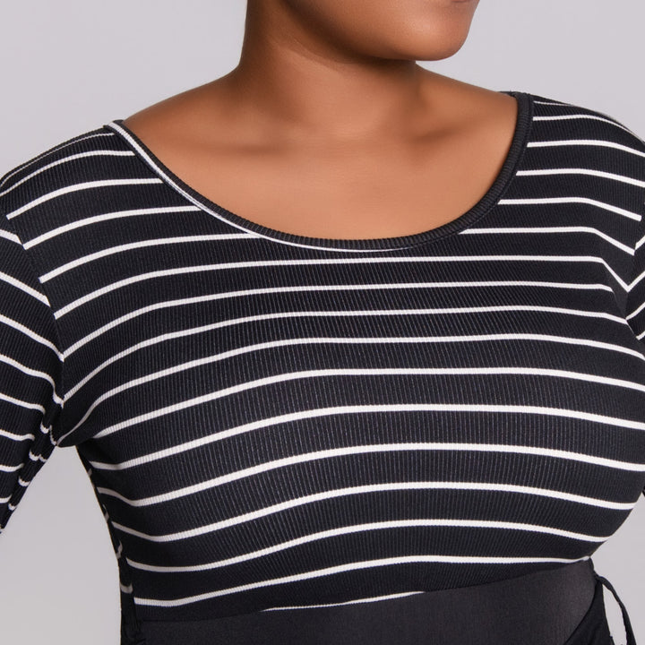 Striped And Rib Teslon Dress