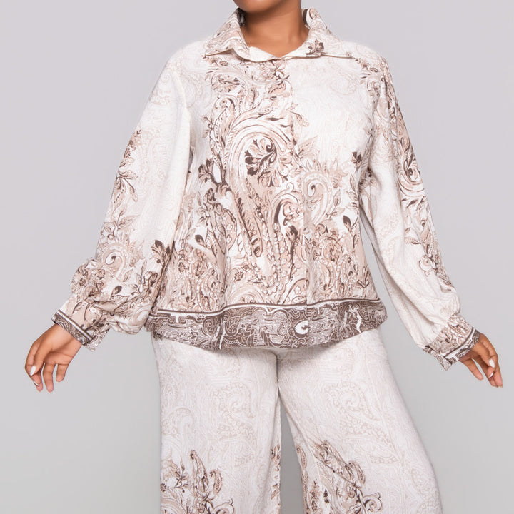 Long Sleeve Border Print Top