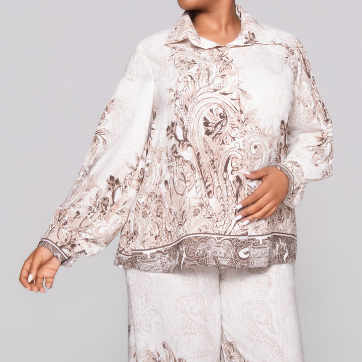 Long Sleeve Border Print Top