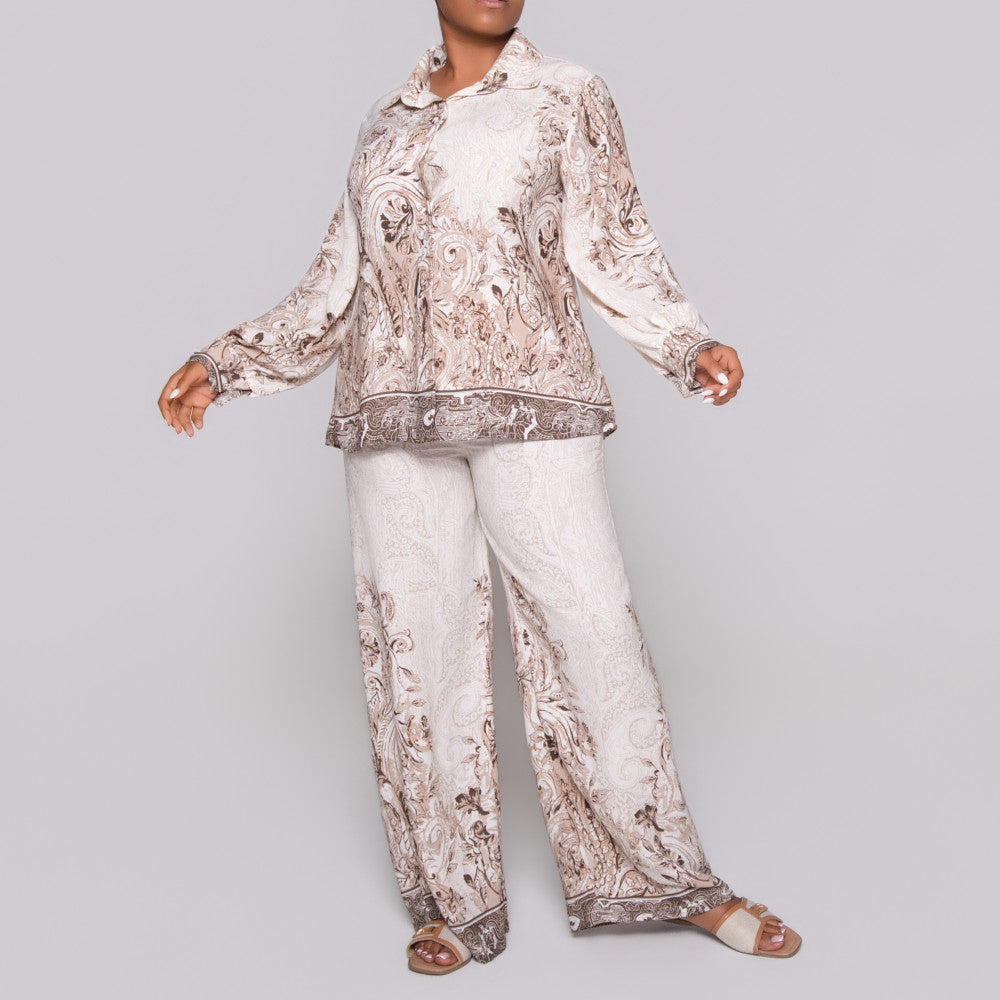 Border Print Linen Pants