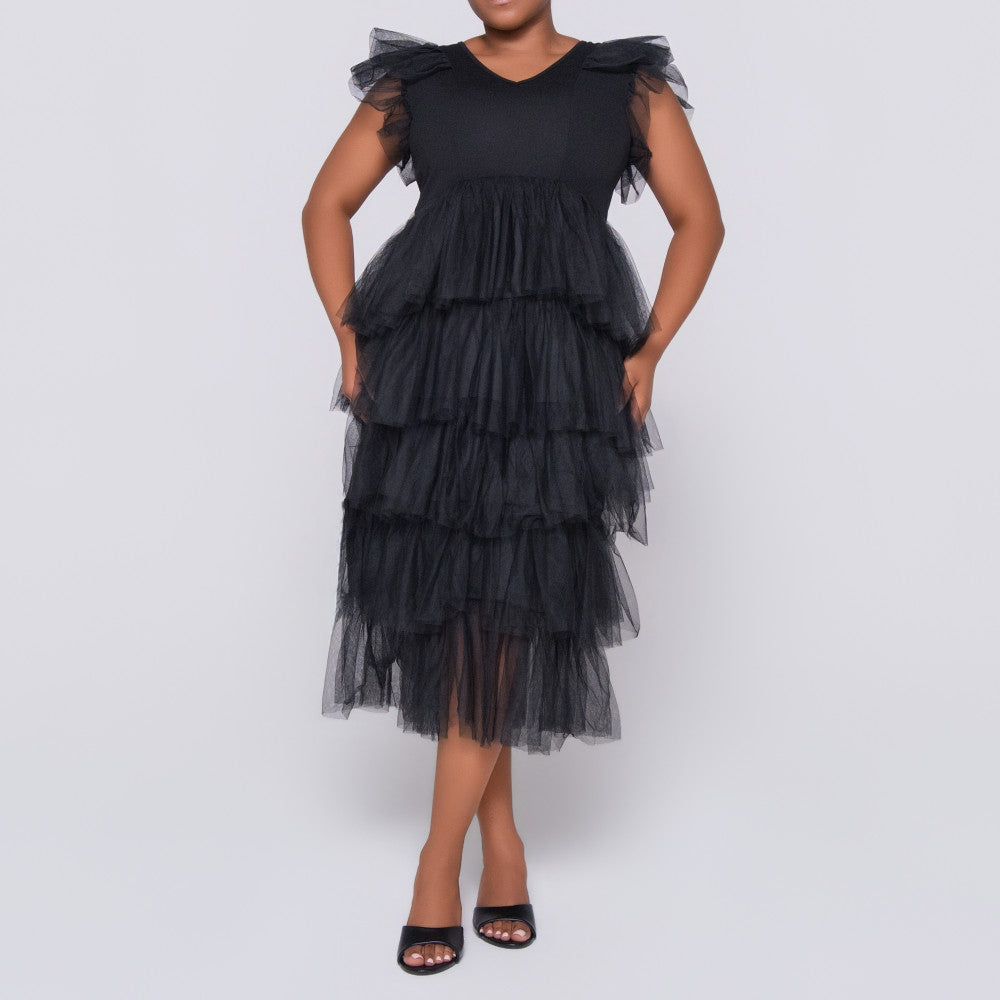 Mesh Black Tiered Dress