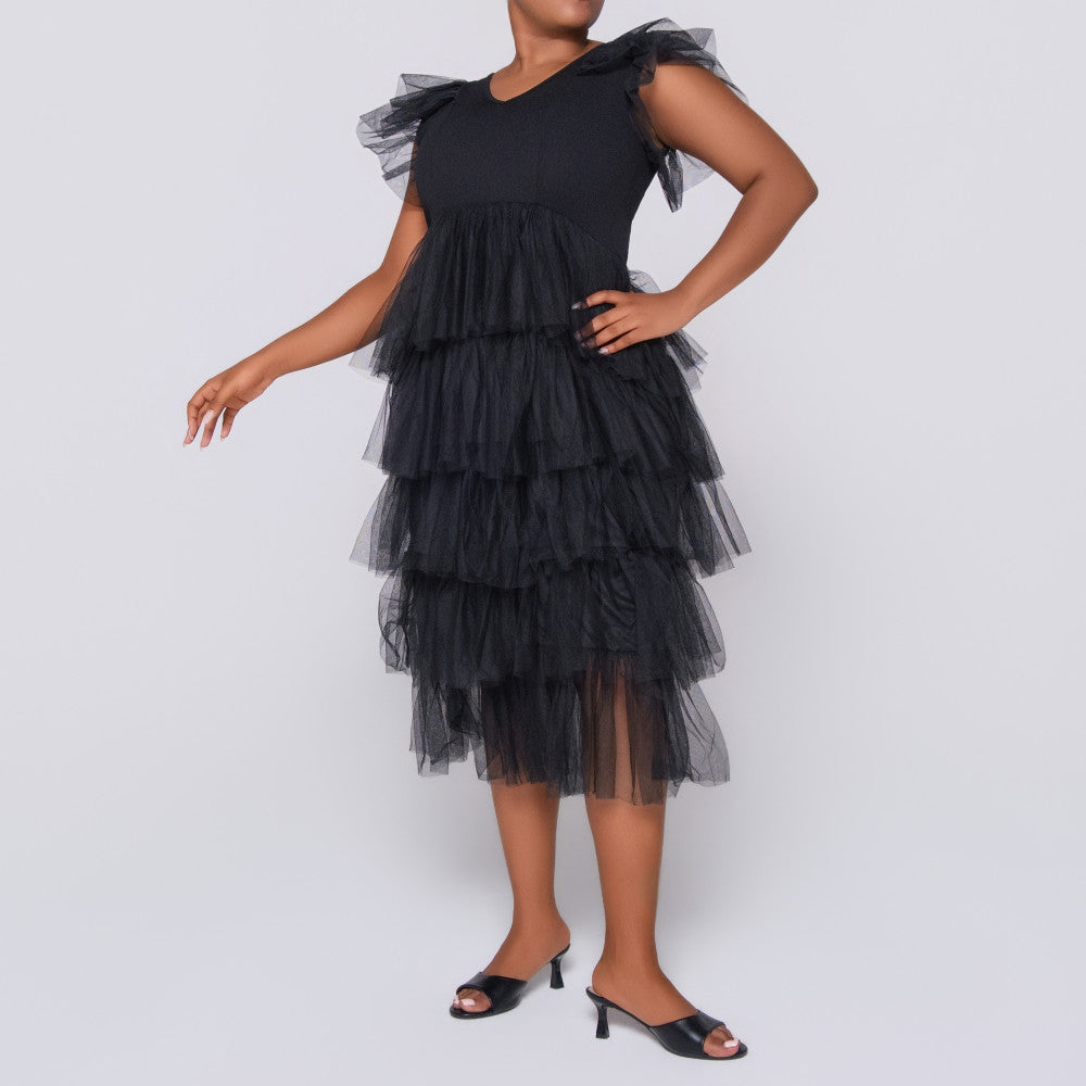 Mesh Black Tiered Dress