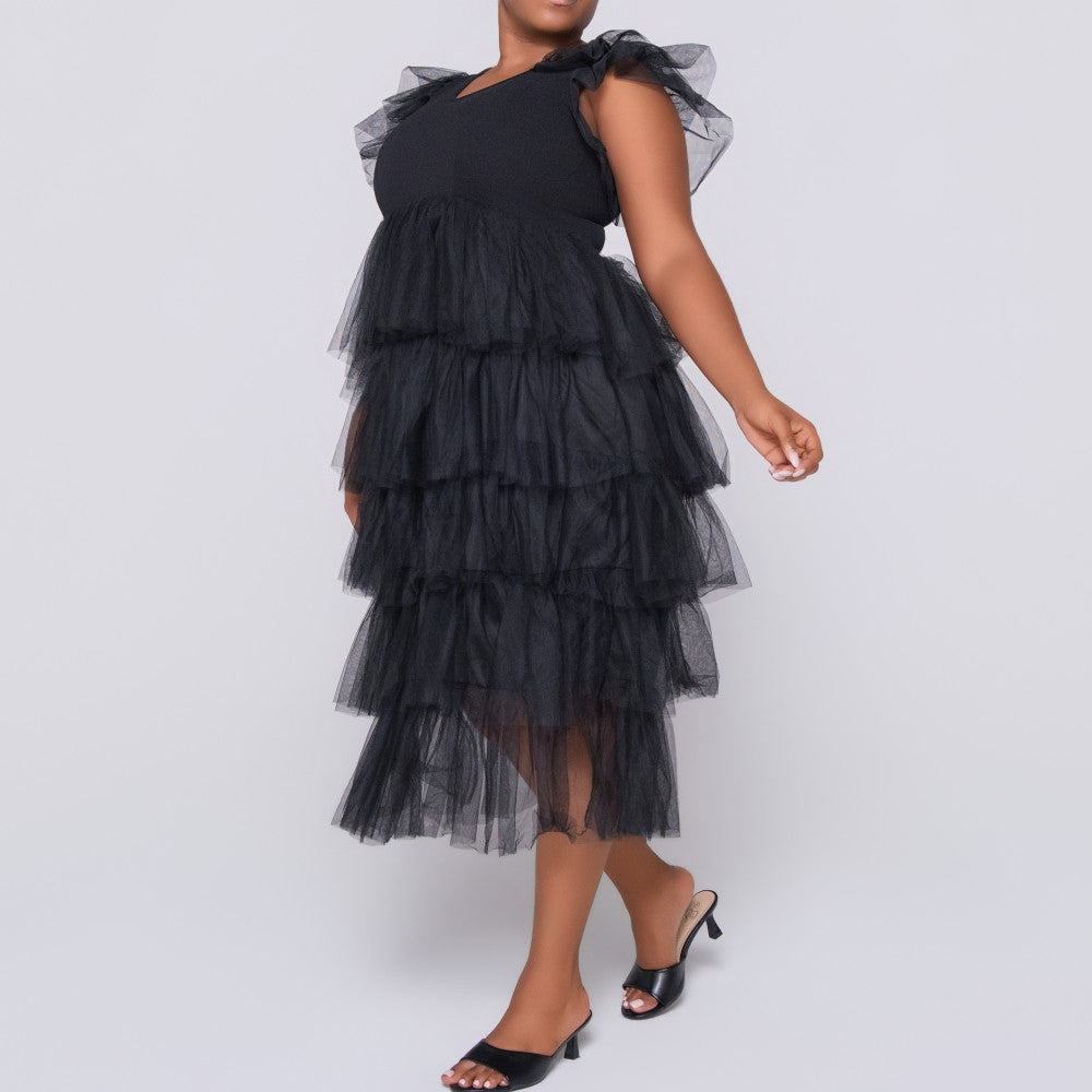 Mesh Black Tiered Dress