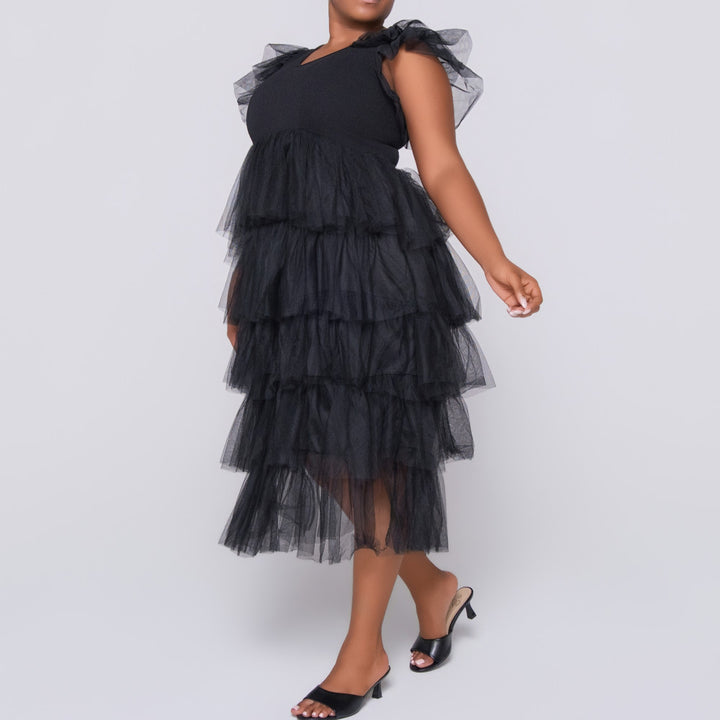 Mesh Black Tiered Dress