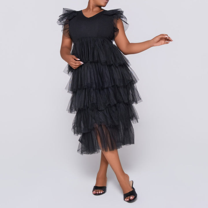 Mesh Black Tiered Dress