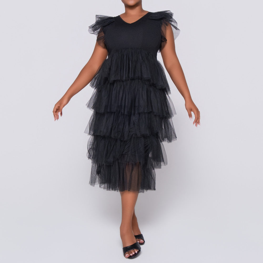 Mesh Black Tiered Dress