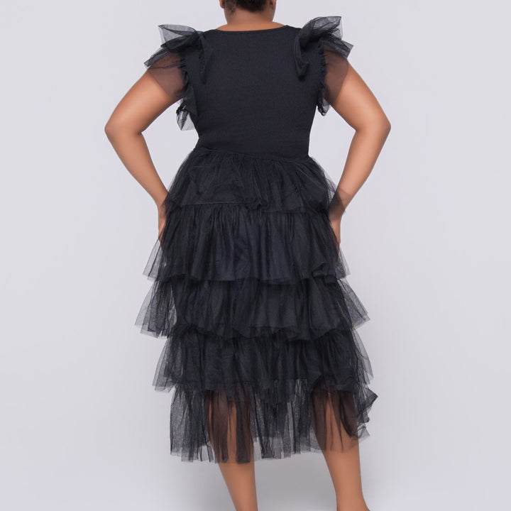 Mesh Black Tiered Dress